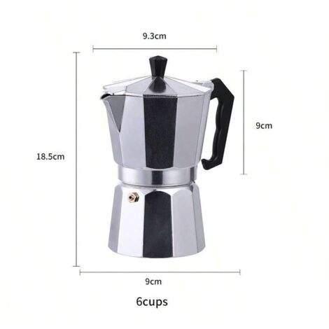 Italienische Moka-Kanne aus Aluminium, klassische Kaffeemaschine, Vintage-Kaffeemaschine aus Italien, Espressokanne für 6 Tassen, silberfarben, 300 ml Fassungsvermögen, Maße 18 x 16 x 8,8 cm