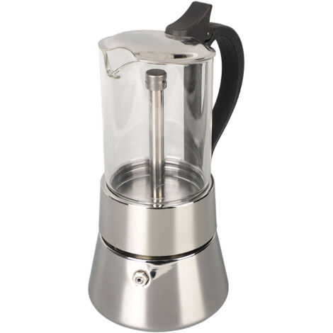 Italienische Moka-Kanne aus Edelstahl mit Kristallglasdeckel für 4 Tassen