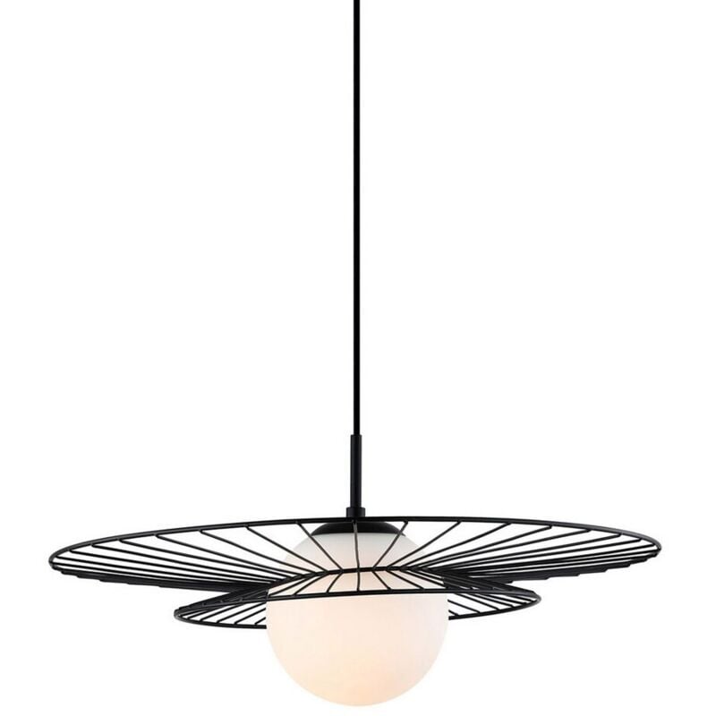 Image of Alison - Sospensione moderna a sospensione nera 1 luce con paralume bianco, attacco E27 - Italux