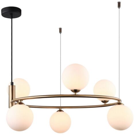 Italux Amily - Lámpara colgante moderna dorada con 6 luces y pantalla blanca, G9