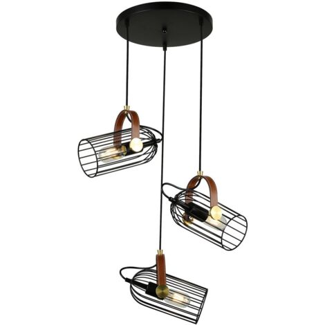 Italux Antoin - Lámpara colgante industrial y retro Negro 3 luces, E27