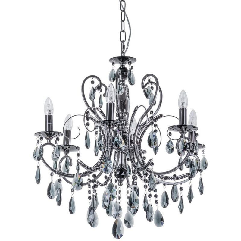 Italux Barocco Black - Lampadari Classici Neri a 6 Luci con Paralume in Cristallo, attacco E14