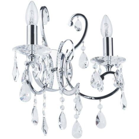 Italux Barocco Chrome - Applique classica nera a 2 luci con paralume nero e cristallino, attacco E14