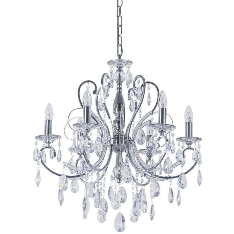 Italux Barocco Chrome - Lampadari Classici Cromati a 6 Luci con Paralume in Cristallo, attacco E14