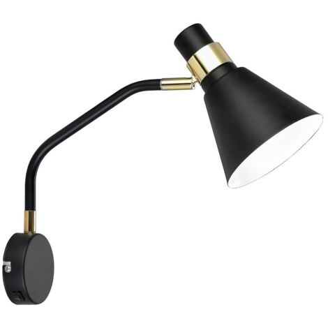 Italux Biagio - Applique Industrielle Et Rétro Noir Mat, Or 1 Lumière Avec Noir Mat, Abat-Jour Blanc, E14