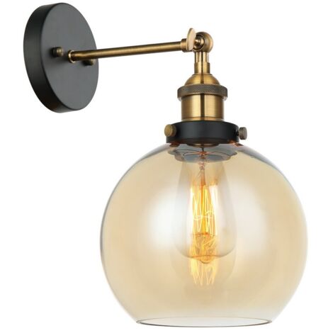 Italux Cardena - Industrie- und Retro-Wandleuchte Schwarz, Gold 1 Licht mit Bernsteinschirm, E27 Dimmbar