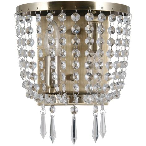 Italux Cortina - Lámpara de pared de bronce antiguo 2 luces con pantalla de cristal, E14
