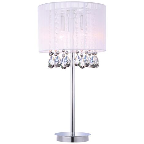 Italux Essence - Lampe de table blanche à 3 lumières avec abat-jour en tissu blanc, E14