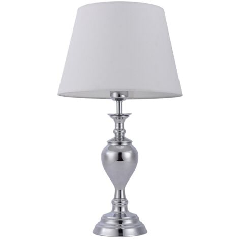 Italux Etien - Lampada da tavolo classica cromata 1 luce con paralume bianco, attacco E27