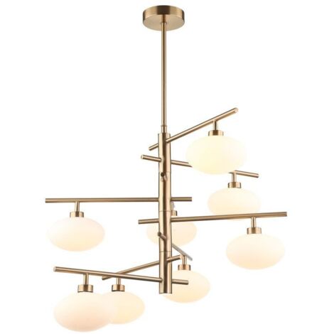 Italux Fiorenzo - Suspension moderne en laiton à 8 lumières avec abat-jour blanc, G9