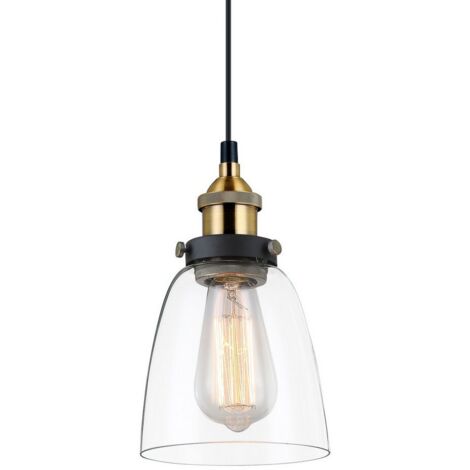 Italux Francis - Industrie- und Retro-Anhänger schwarz, Gold 1 Licht mit klarem Farbton, E27 dimmbar