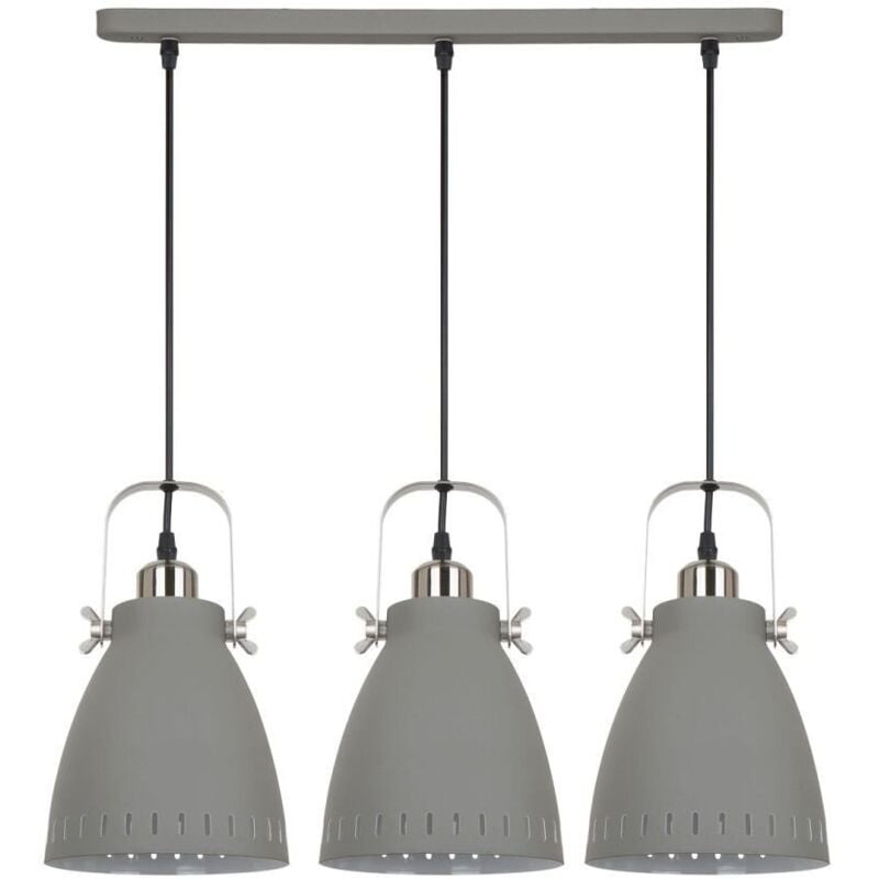 Franklin - Lampada a sospensione industriale e retrò grigio satinato a 3 luci con paralume grigio, E27 - Italux