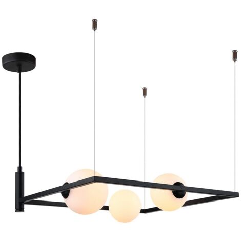 Italux Gareth - Luminaire suspendu moderne noir à 3 lumières avec abat-jour blanc, G9