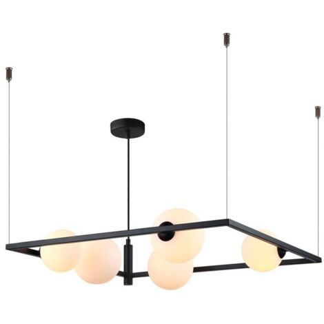 Italux Gareth - Luminaire suspendu moderne noir à 5 lumières avec abat-jour blanc, G9