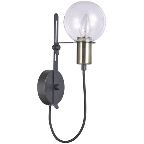 Italux Gianni - Applique Murale Moderne Bronze Antique, Noir 1 Lumière avec Abat-Jour en Verre, E14
