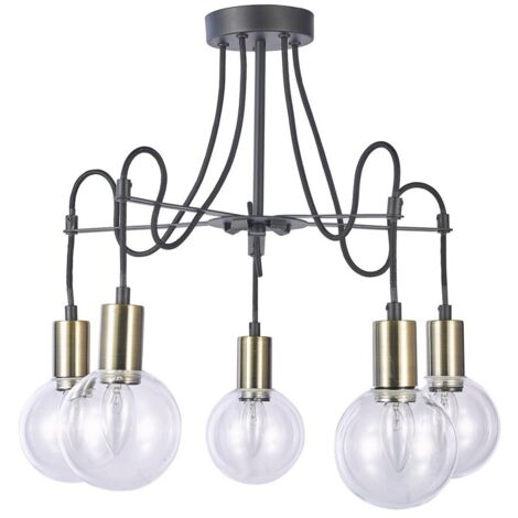 Italux Gianni - Plafonnier affleurant moderne bronze antique, noir à 5 lumières avec abat-jour en verre, E14