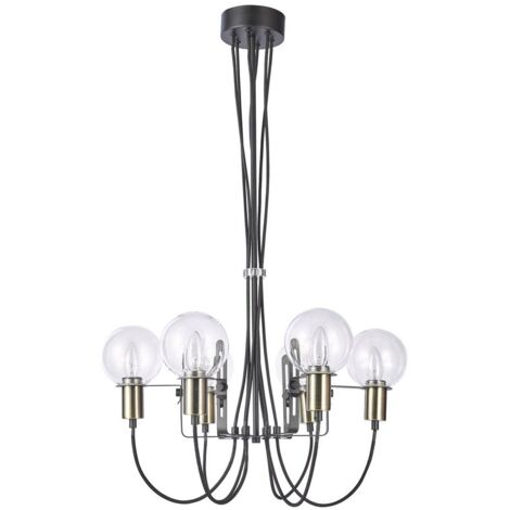 Italux Gianni - Suspension moderne en bronze antique, noir à 6 lumières avec abat-jour en verre, E14