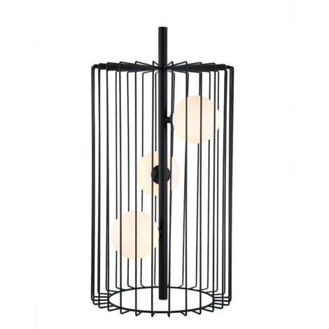 Italux Hayden - Lampada da tavolo moderna nera a 3 luci con paralume nero e bianco, G9