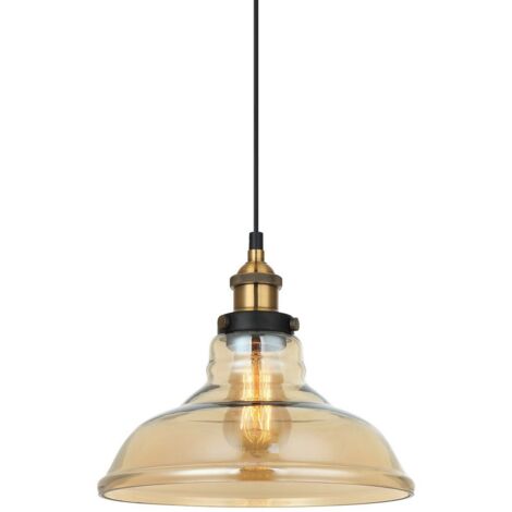 Italux Hubert - Colgante Industrial Y Retro Negro, Dorado 1 Luz con Pantalla Ámbar, Regulable E27
