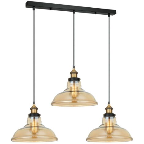 Italux Hubert - Colgante Industrial Y Retro Negro, Dorado 3 Luces con Pantalla Ámbar, Regulable E27