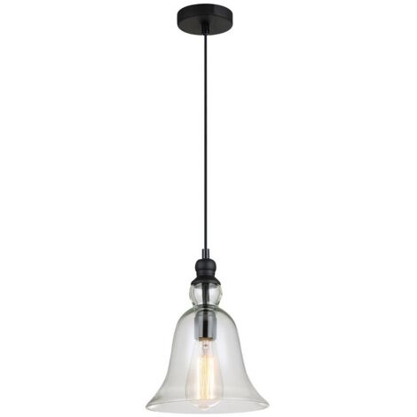 Italux Irene - Suspension industrielle et rétro noire 1 lumière avec abat-jour transparent, E27