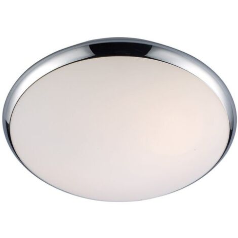 Italux Kreo - Plafonnier affleurant moderne Chrome, blanc 1 lumière avec abat-jour blanc, E27, IP44