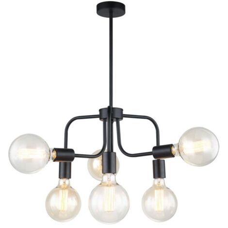 Italux Kristy - Lampada a sospensione industriale e retrò nera a 6 luci, E27