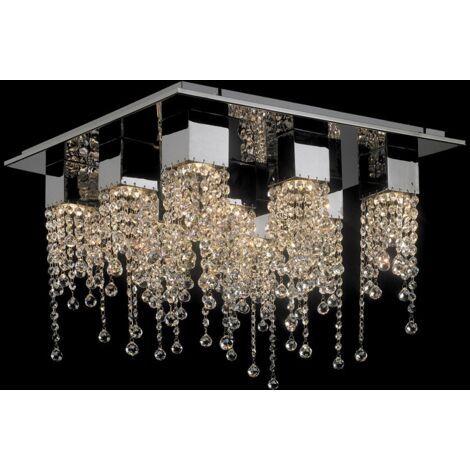 Italux Larix - Plafonnier affleurant classique chrome 9 lumières avec abat-jour en cristal, GU10