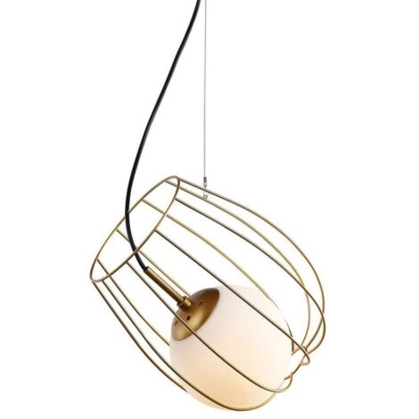 Italux Lemon balm - Pendente a sospensione moderno dorato 1 luce con oro, paralume bianco, attacco E27