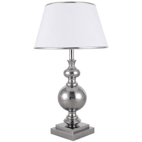 Italux Letto - Lampada da tavolo classica cromata 1 luce con paralume bianco, attacco E27