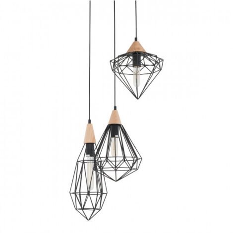 Italux Maelle - Suspension industrielle et rétro noire 1 lumière avec abat-jour cage, E27