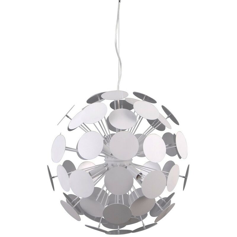 Image of Italux Mailone - Pendente a sospensione moderno bianco, argento a 6 luci con paralume bianco, argento satinato, E14