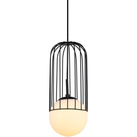 Italux Matty - Modern Hanging Pendant Black 1 Light mit schwarzem, weißem Farbton, E27