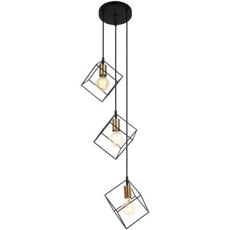 Italux Morestel - Lámpara colgante moderna negra, dorada, 3 luces con pantalla negra, regulable E27