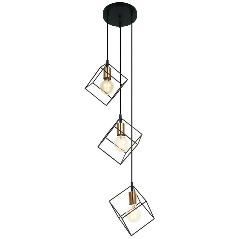 Image of Morestel - Pendente a sospensione moderno nero, 3 luci oro con paralume nero, dimmerabile E27 - Italux