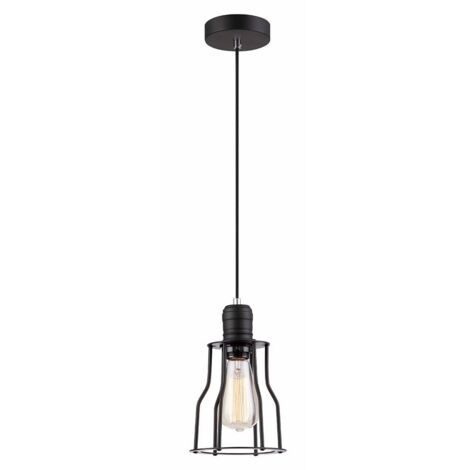 Italux Moshi - Suspension industrielle et rétro noire 1 lumière avec abat-jour cage, E27