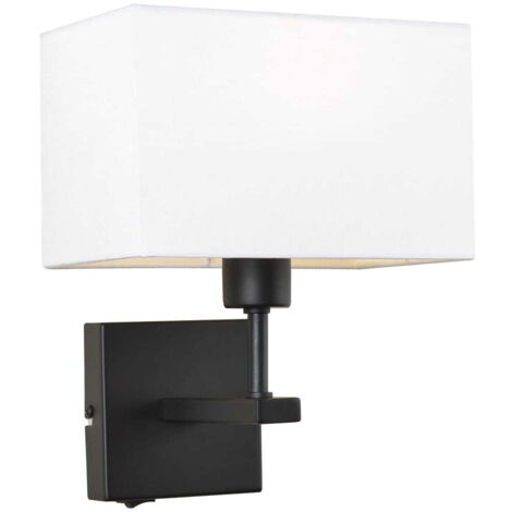 Italux Norte - Lampada da Comodino Moderna Nera Opaca 1 Luce con Paralume Rettangolare Bianco, E27