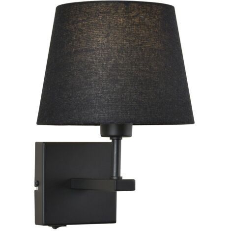 Italux Norte - Lampada da comodino moderna nera opaca 1 luce con paralume tondo nero, attacco E27