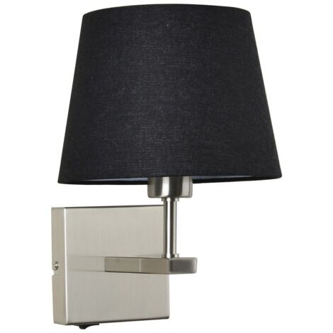 Italux Norte - Lampe de chevet moderne nickel 1 lumière avec abat-jour rond noir, E27