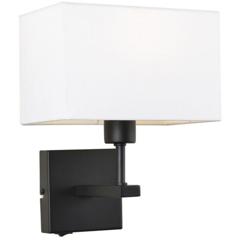 Italux Norte - Lampe de chevet moderne noir mat 1 lumière avec abat-jour rectangulaire blanc, E27