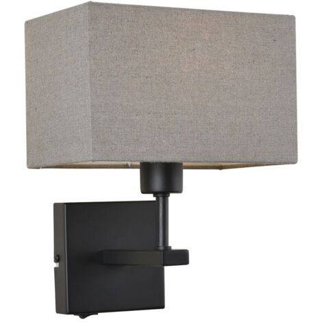 Italux Norte - Lampe de chevet moderne noir mat 1 lumière avec abat-jour rectangulaire gris, E27