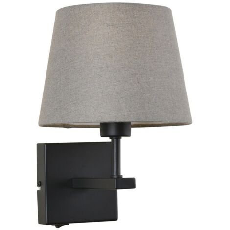 Italux Norte - Lampe de chevet moderne noir mat 1 lumière avec abat-jour rond gris, E27