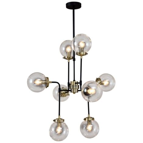 Italux Odelia - Lampada a sospensione industriale e retrò fissa bronzo antico, nero a 8 luci con paralume trasparente, E14
