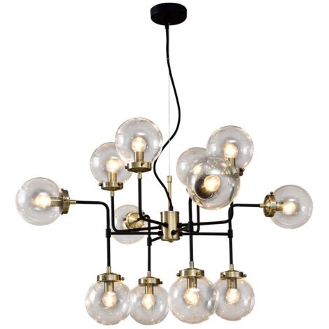 Italux Odelia - Suspension industrielle et rétro fixe bronze antique, noir 12 lumières avec abat-jour transparent, E14