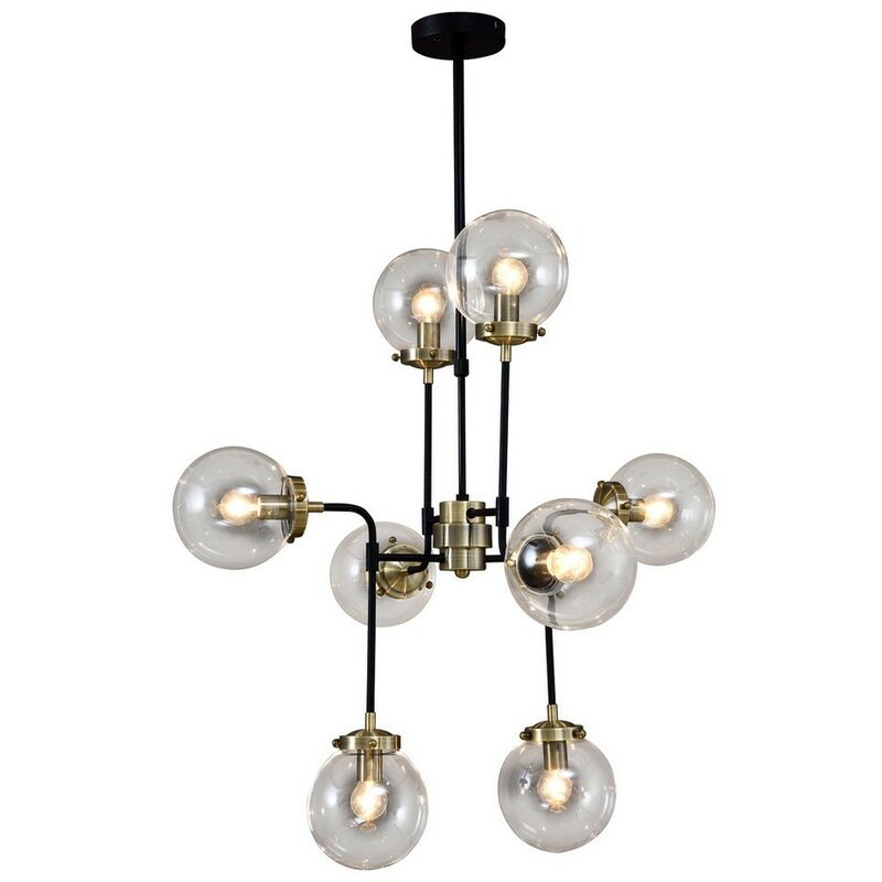 Italux Lighting - Italux Odelia - Suspension industrielle et rétro fixe bronze antique, noir 8 lumières avec abat-jour transparent, E14