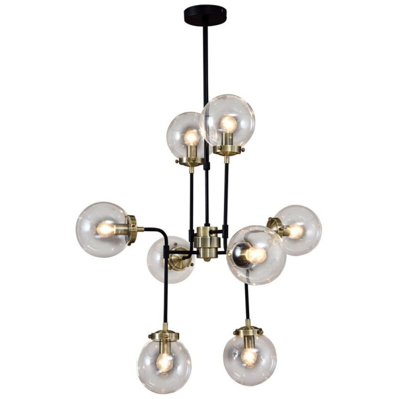 Italux - Odelia - Suspension industrielle et rétro fixe bronze antique, noir 8 lumières avec abat-jour transparent, E14 Italux - Odelia - Suspension industrielle et rétro fixe bronze antique, noir 8 lumières avec abat-jour transparent, E14