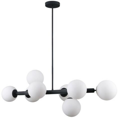 Italux Raddi - Lampada a sospensione moderna nera a 8 luci con paralume bianco, G9