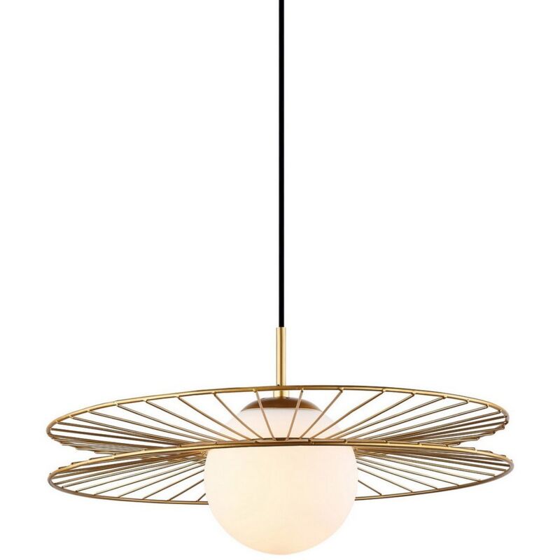 Sandy - Suspension moderne à suspendre dorée à 1 lumière avec or, abat-jour blanc, E27 - Italux