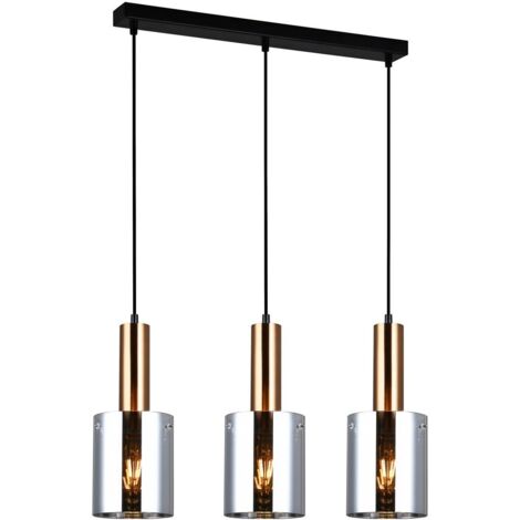Italux Sardo - Lámpara colgante moderna de latón con 3 luces y pantalla ahumada, E27