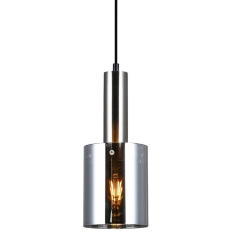 Italux Sardo - Lámpara colgante moderna de níquel satinado 1 luz con vidrio, pantalla ahumada, E27